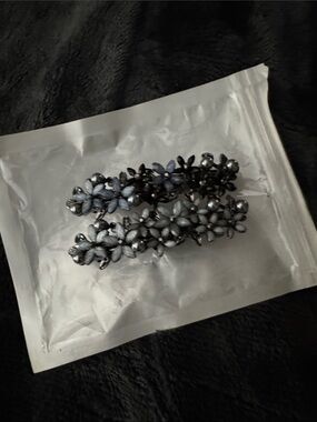 Floral Metallic Hair Barrettes - Silver and Blue Tone